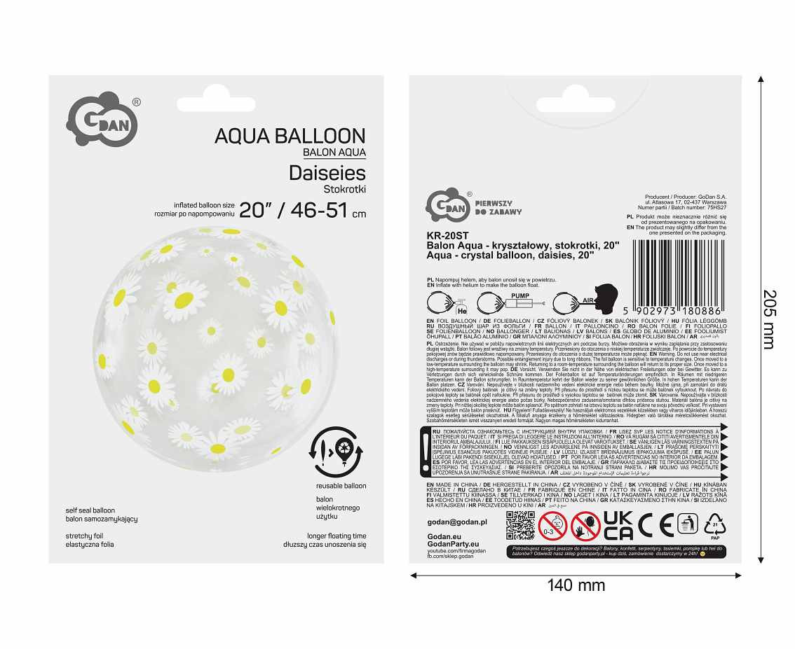 Aqua - crystal balloon, daisies, 20"